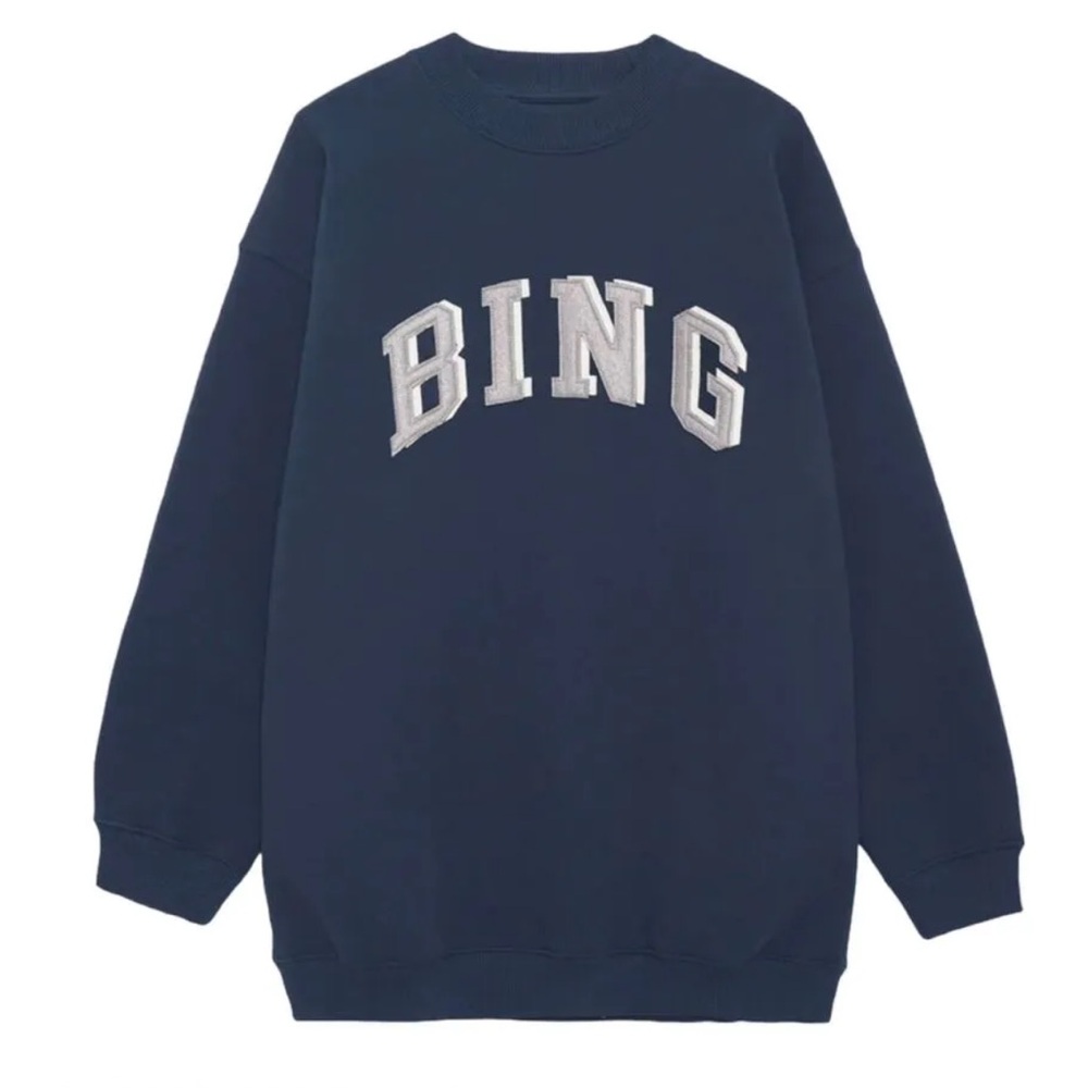 Anine Bing Dark Blue Sweater with White Lettering